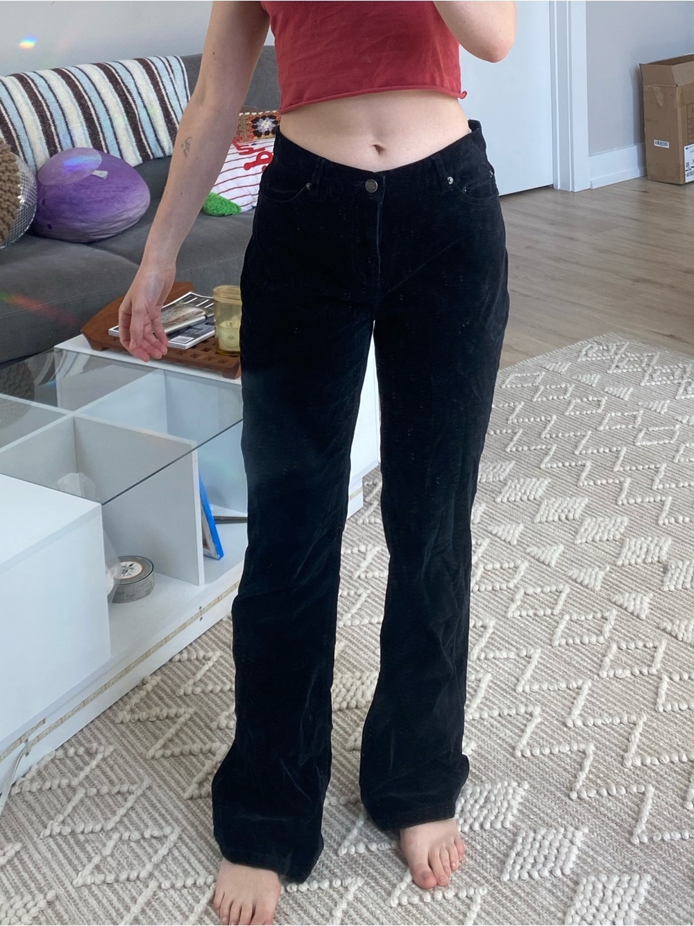 Liz Claiborne “Hepburn” black, velvet-feel pants.